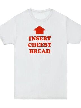 NOOKTEE  "Insert Cheesy Bread" White with Red Print Tshirt - M